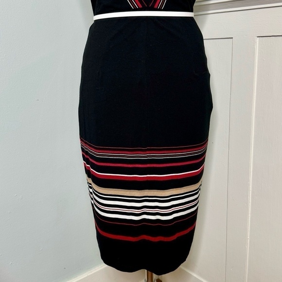 White House Black Market Striped Slimming Sheath Dress Leather Trim 6 Small - Picture 8 of 11